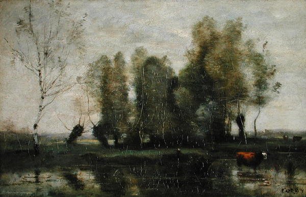 Árboles en un paisaje pantanoso de Jean Baptiste Camille Corot