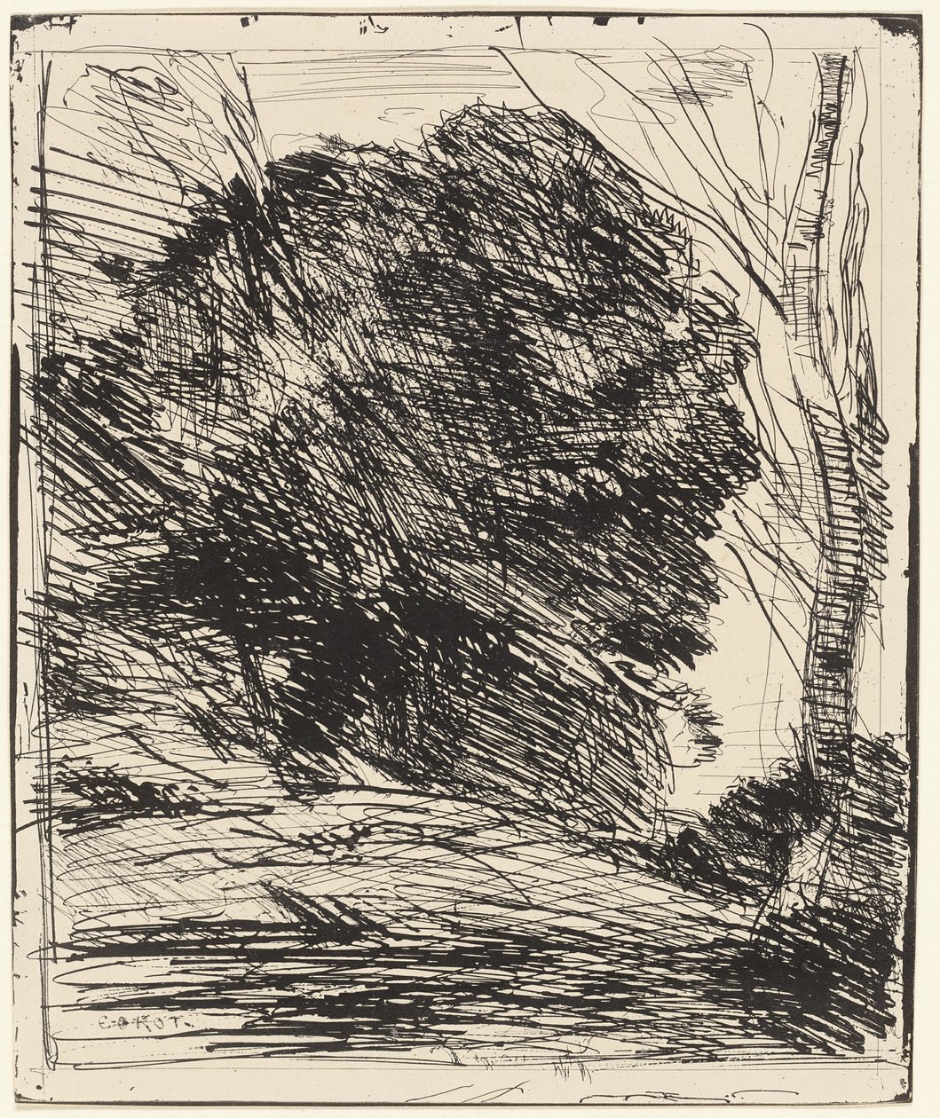 Árboles en una ladera de Jean Baptiste Camille Corot