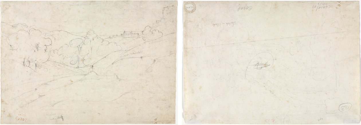Vista de Marino (recto); Boceto para un paisaje (verso) de Jean Baptiste Camille Corot