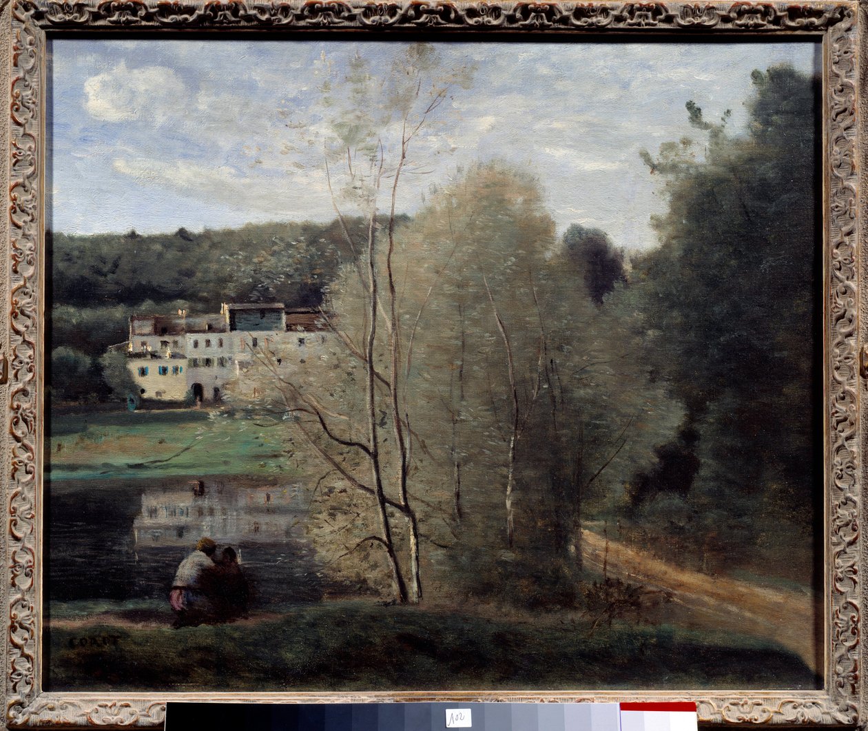 Vista de la Ciudad de Avray, El Estanque y la Casa Cabassud de Jean Baptiste Camille Corot