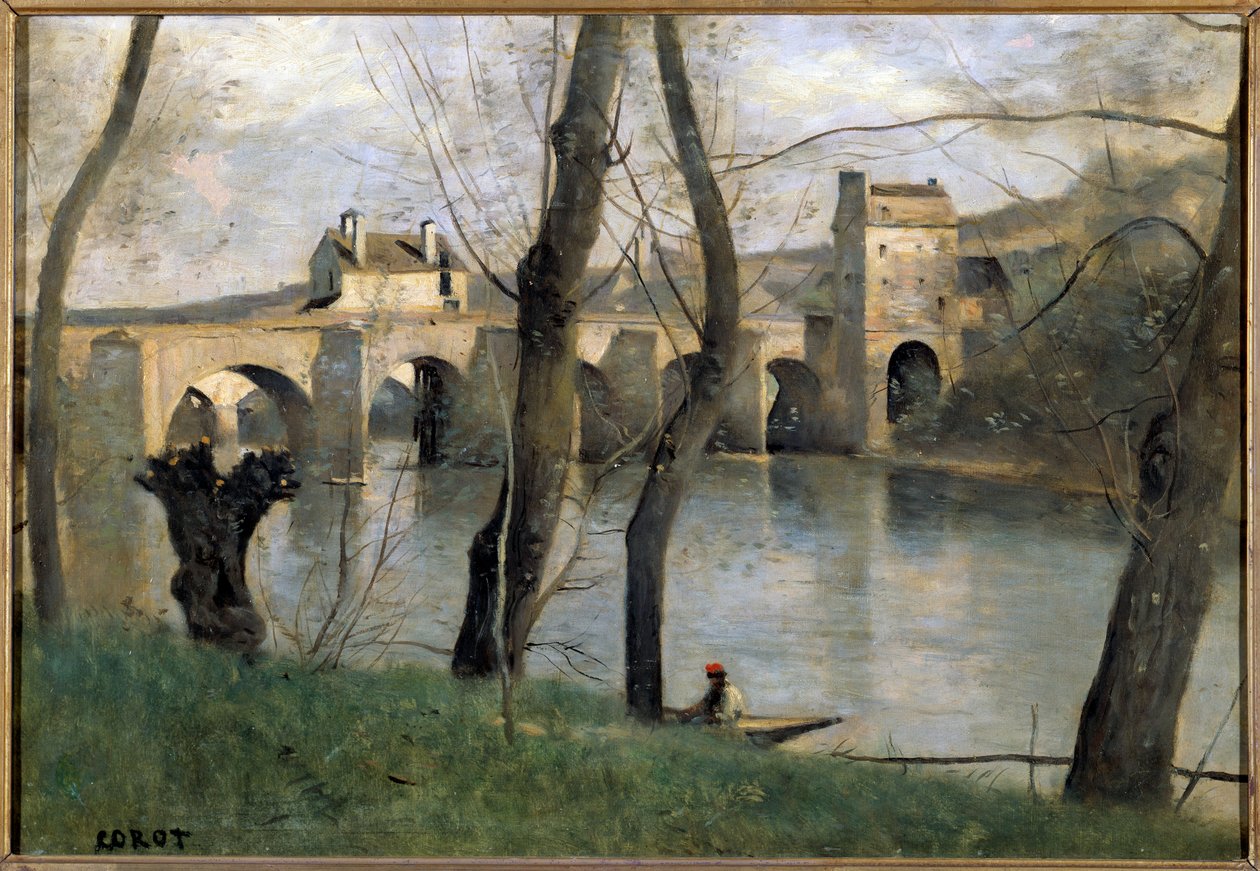 Vista del puente de Mantes de Jean Baptiste Camille Corot