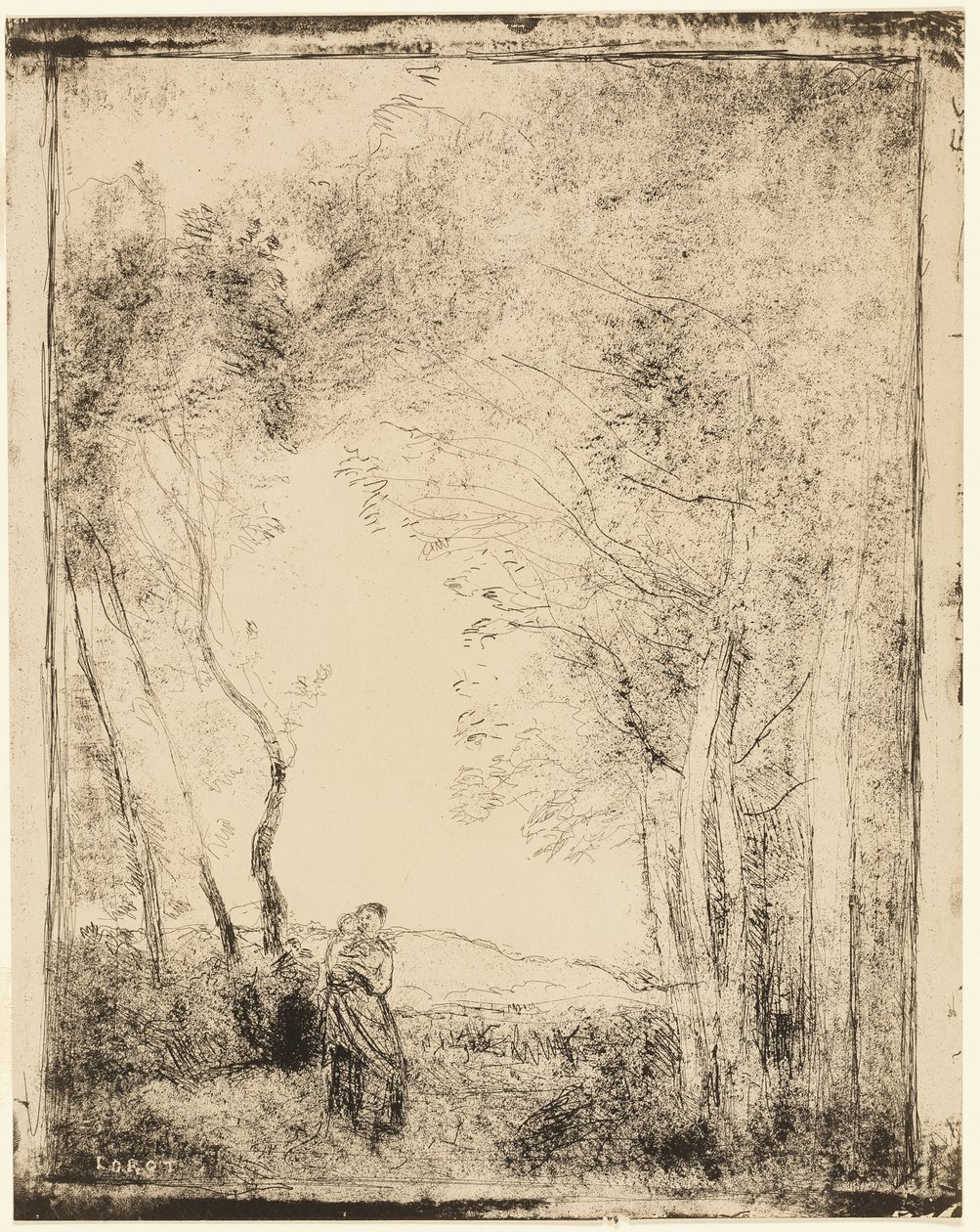 Joven madre al borde del bosque de Jean Baptiste Camille Corot