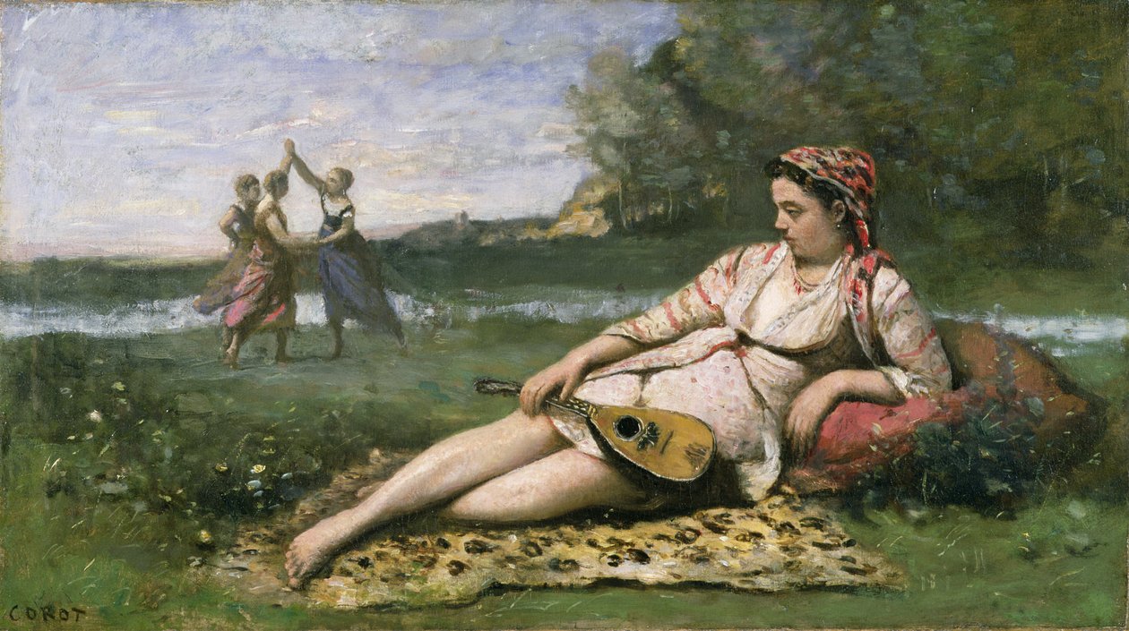 Jóvenes mujeres de Esparta (o Gitana reclinada) c.1868-70 de Jean Baptiste Camille Corot