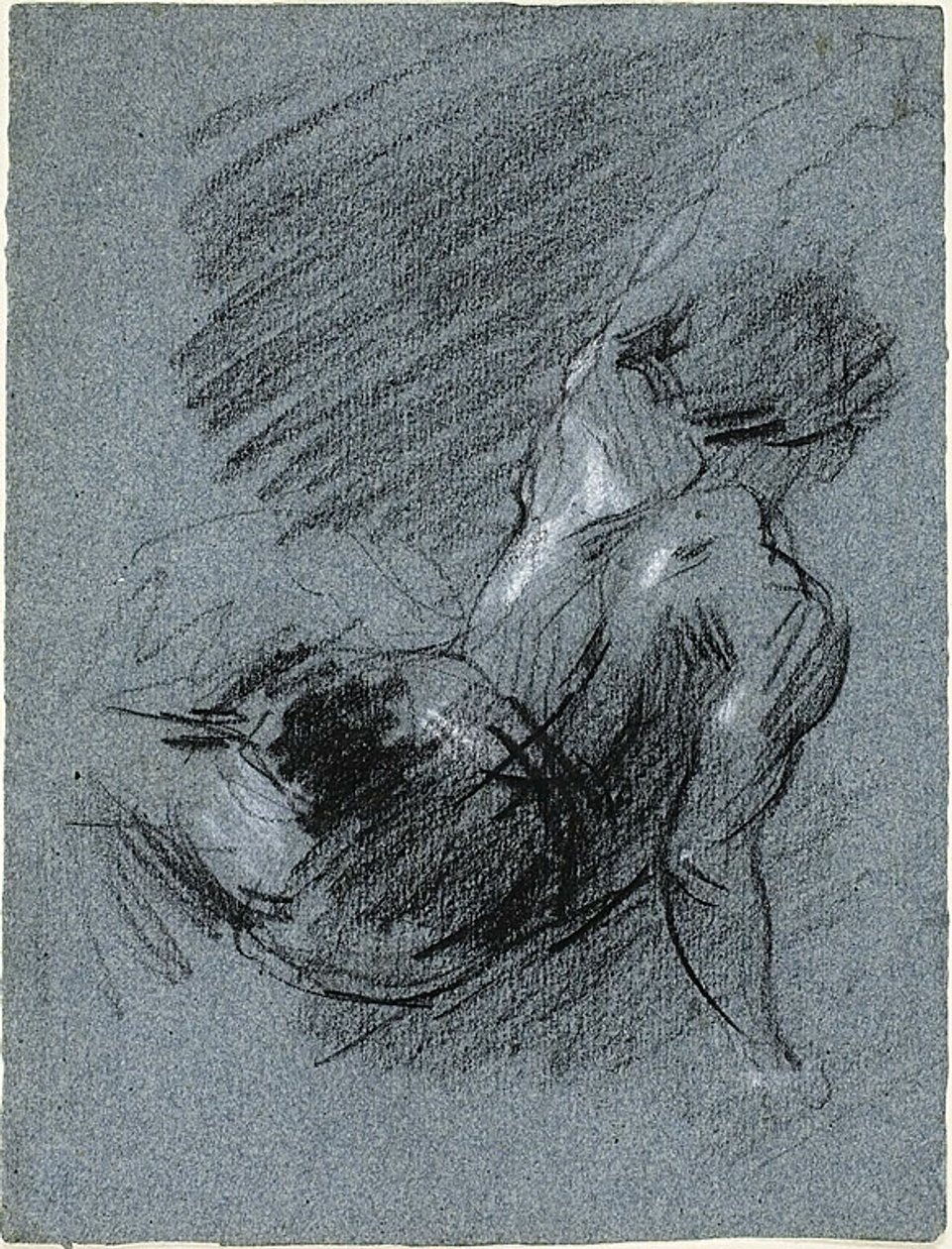 Vista posterior de la figura sentada, levantando el brazo izquierdo de Jean Baptiste Carpeaux