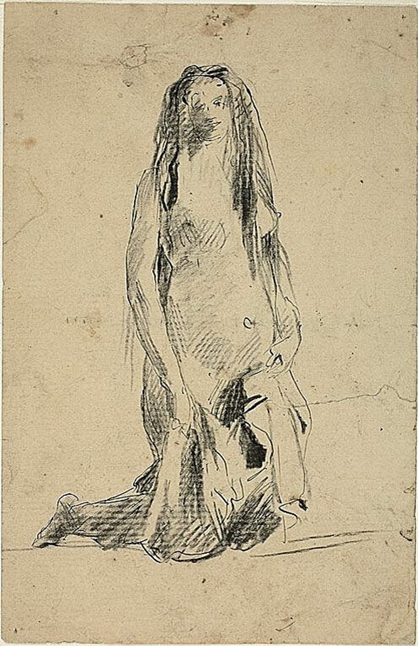 Mujer desnuda arrodillada con drapeado de Jean Baptiste Carpeaux
