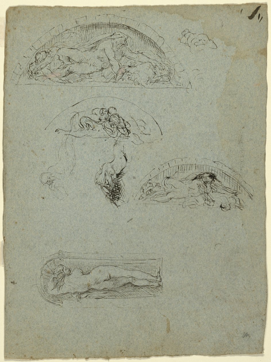 Figura de pie en un nicho y estudios para el Grupo Ugolino, 1857-58 de Jean Baptiste Carpeaux