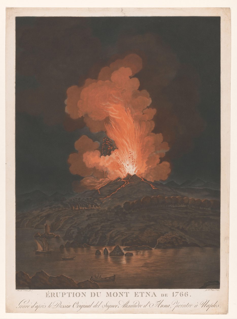 Uitbarsting van de Etna Erupción del Monte Etna de 1766 (título sobre el objeto) de Jean Baptiste Chapuy
