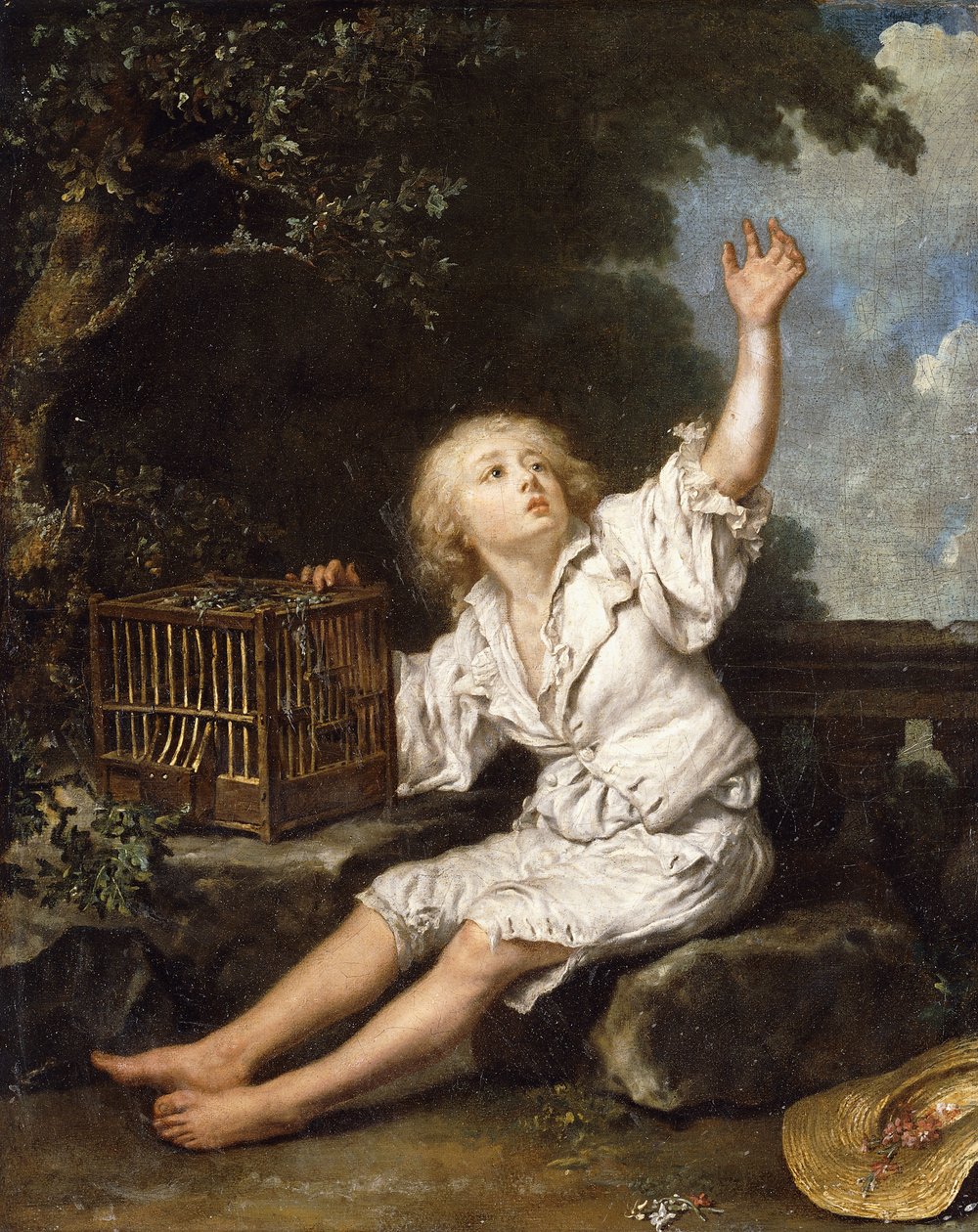 Un niño con una jaula de pájaros vacía de Jean Baptiste Charpentier