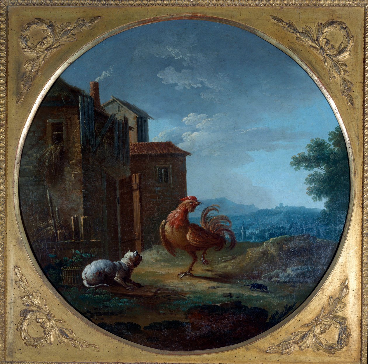 El cerdo, el gato y el ratón. Ilustración de la fábula de Jean de La Fontaine. Pintura de Jean Baptiste Claudot (1733-1805) de Jean Baptiste Claudot
