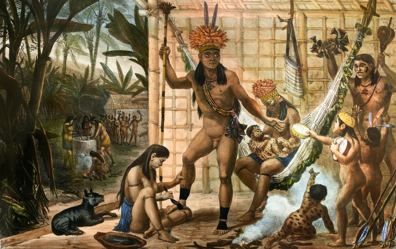 Familia de un jefe camacán preparándose para una fiesta de Jean Baptiste Debret
