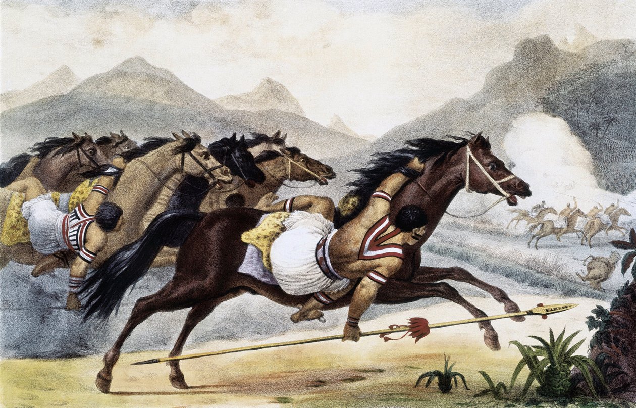 Indios Guaycurú a Caballo, del Viaje Pintoresco e Histórico a Brasil, Brasil de Jean Baptiste Debret