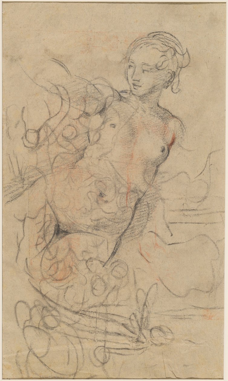 Desnudo reclinado con el brazo derecho levantado sobre un estudio de composición rápida [verso] de Jean Baptiste Deshays