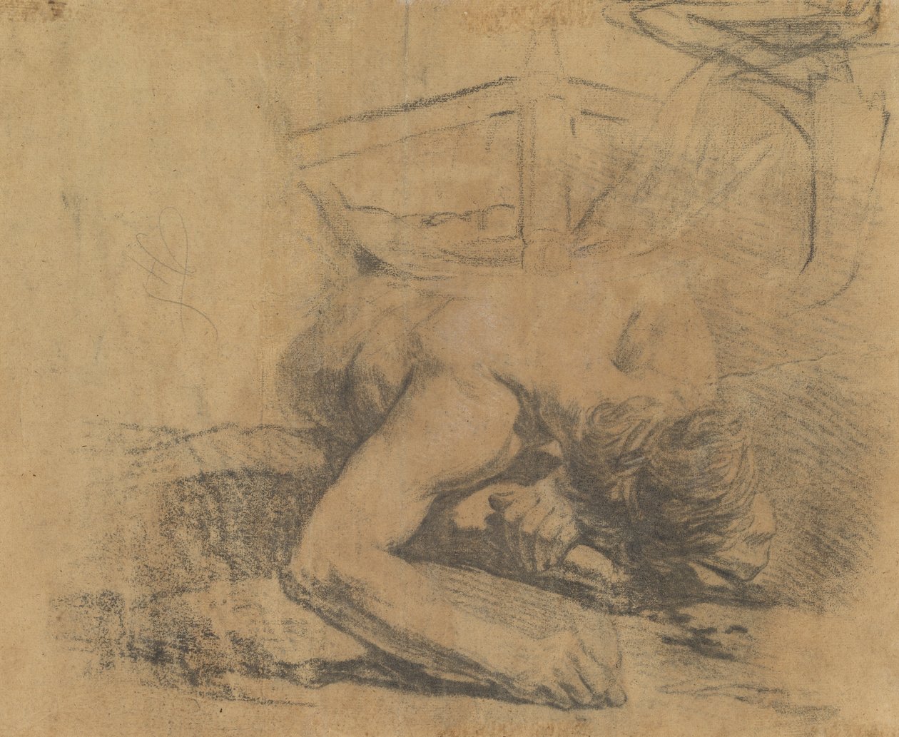 Hombre reclinado en el suelo y la esquina de una cama (verso) de Jean Baptiste Deshays