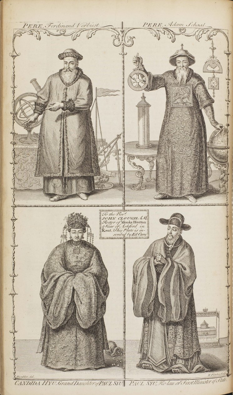 Retratos de Ferdinand Verbiest, Adam Schall, Candida Xu y Xu Guangqi De una descripción de la e de Jean Baptiste Du Halde
