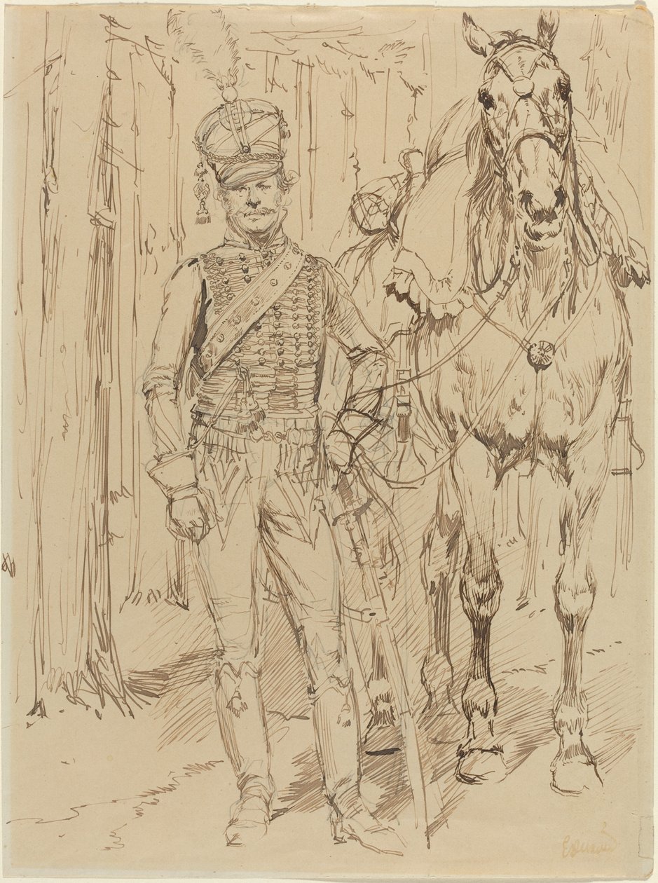 Un Húsar Francés Guiando un Caballo de Jean Baptiste Edouard Detaille