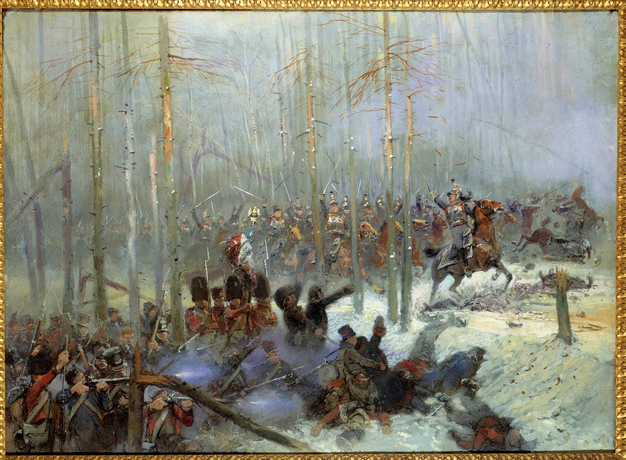 Campaña de Rusia en 1812: carga del 7º regimiento de coraceros del coronel Dubois en el Berezina el 28/11/1812 en Rusia de Jean Baptiste Edouard Detaille