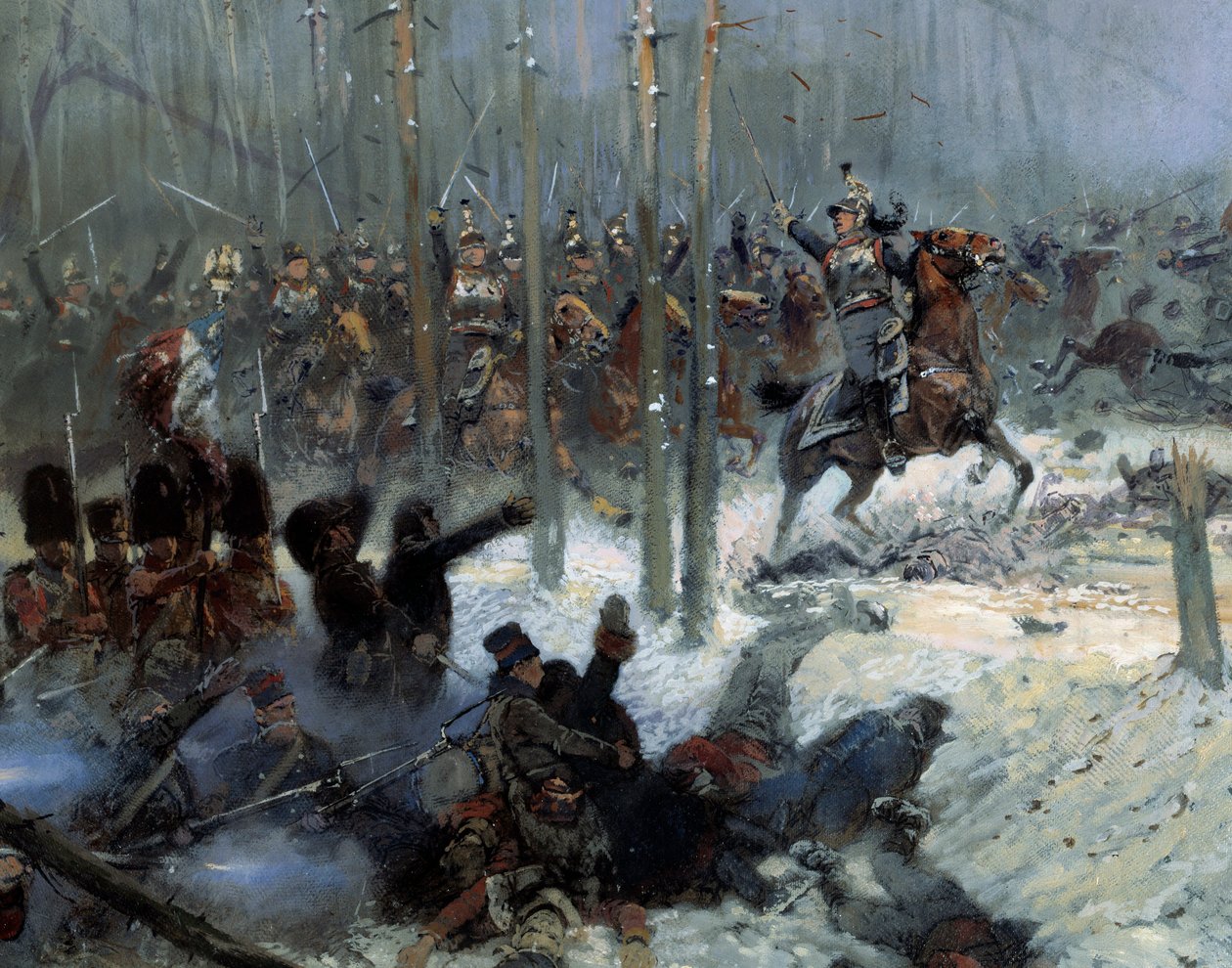 Campaña rusa en 1812: Carga del 7º batallón del coronel Dubois en la Berezina el 28/11/1812 en Rusia (detalle) de Jean Baptiste Edouard Detaille