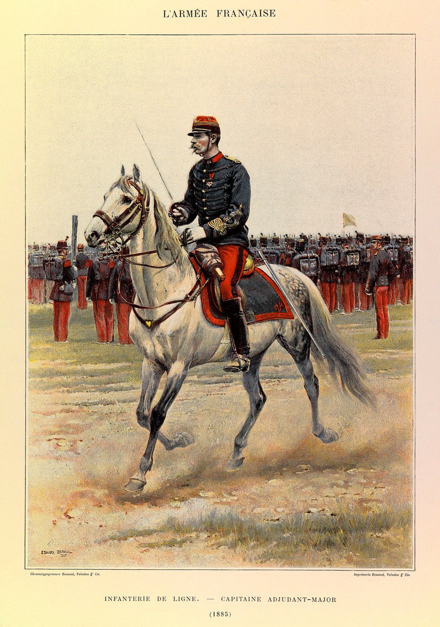 Tipos y uniformes del Ejército Francés del Capitán Jules Richard, ilustrado por Edouard Detaille (1848-1912): Infantería de línea: Capitán Suboficial en 1885, colección privada de Jean Baptiste Edouard Detaille