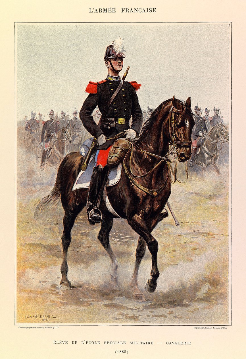 Tipos y uniformes del ejército francés del Capitán Jules Richard, ilustrados por Edouard Detaille: Alumno de la escuela militar especial: Caballería en 1885 de Jean Baptiste Edouard Detaille