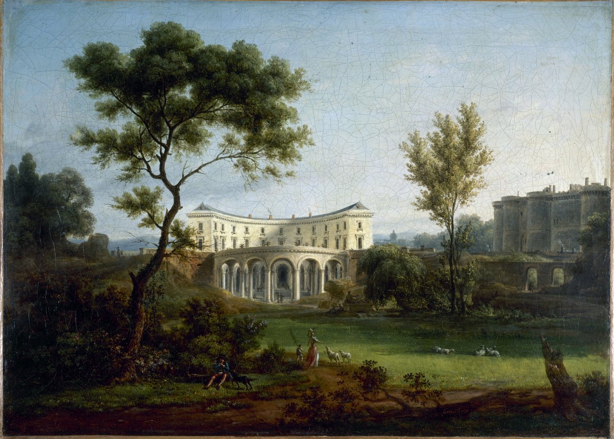 La casa de Beaumarchais y la Bastilla, hacia 1788 (óleo sobre lienzo) de Jean Baptiste Genillion