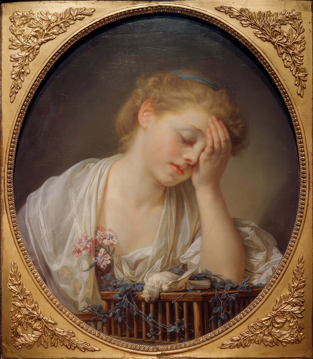 La joven que llora a su pájaro muerto de Jean Baptiste Greuze