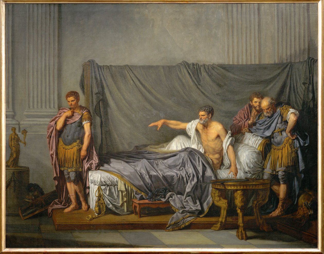 El emperador Lucio Septimio Severo acusa a su hijo Caracalla de haber planeado su asesinato ... de Jean Baptiste Greuze