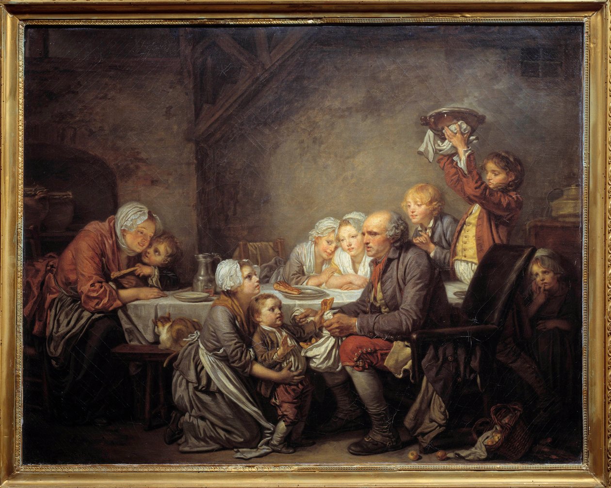 El pastel de los Reyes. Una familia compartiendo el pastel en la fiesta de la Epifanía de Jean Baptiste Greuze