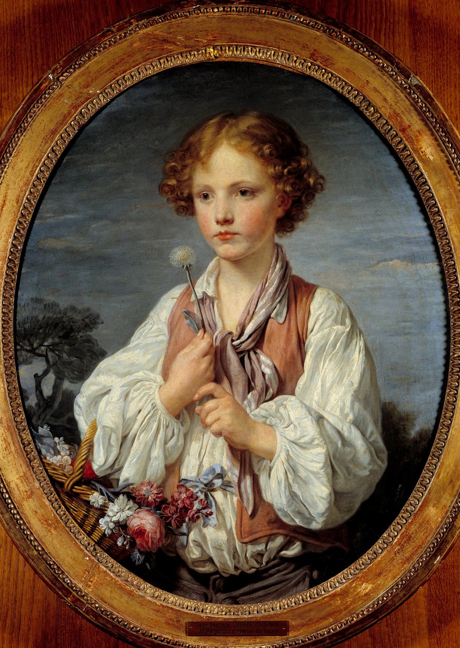 Niño joven en la cesta de flores por Jean Baptiste Greuze (1725-1805) 1761 de Jean Baptiste Greuze