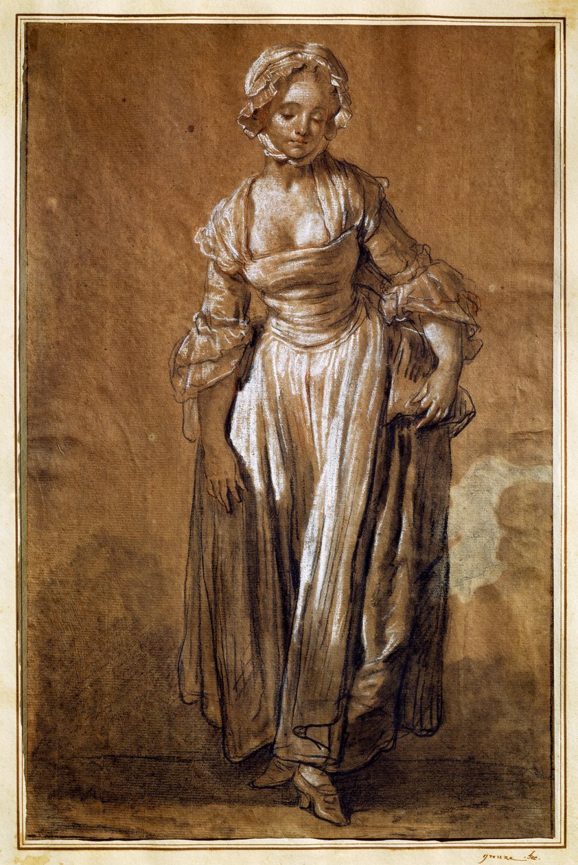 Joven de pie, dibujo de Jean-Baptiste Greuze (1725-1805) de Jean Baptiste Greuze
