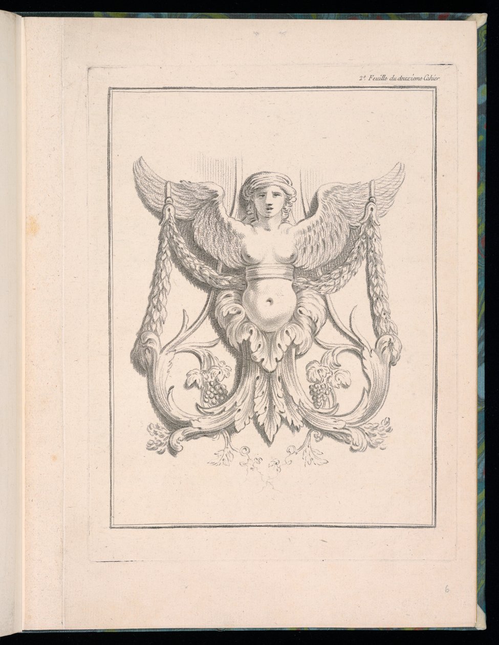 Diseño para una esfinge, pl. 2, Deuxieme Cahiers des arabesques dessinés par J. B. Huet... [Libro 2, Portafolios de arabescos diseñados por J.B. Huet] de Jean Baptiste Huet