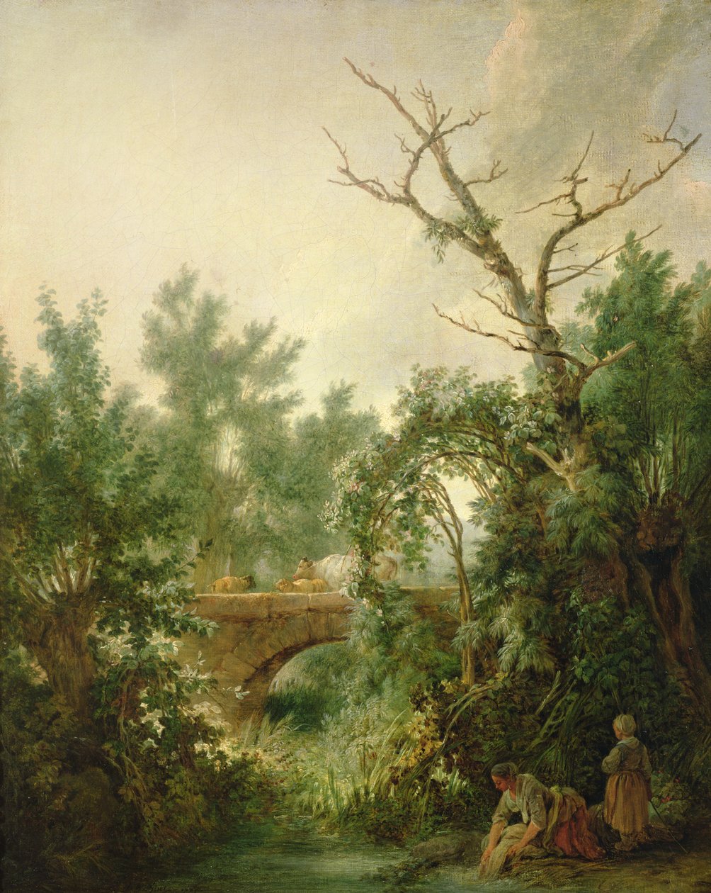 Campesina lavando ropa cerca de un puente de Jean Baptiste Huet