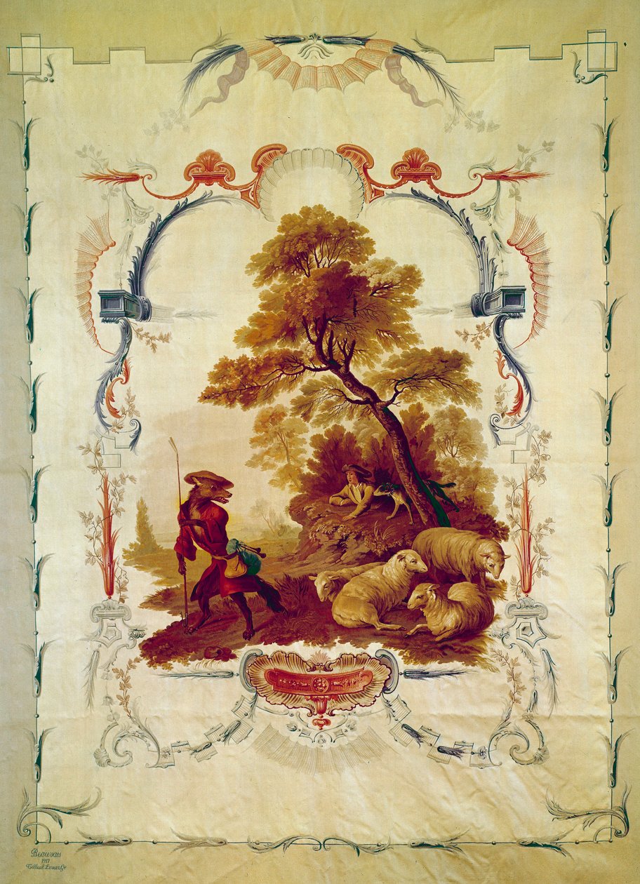 El lobo se convirtió en pastor. Ilustración para la fábula de Jean de La Fontaine de Jean Baptiste Huet