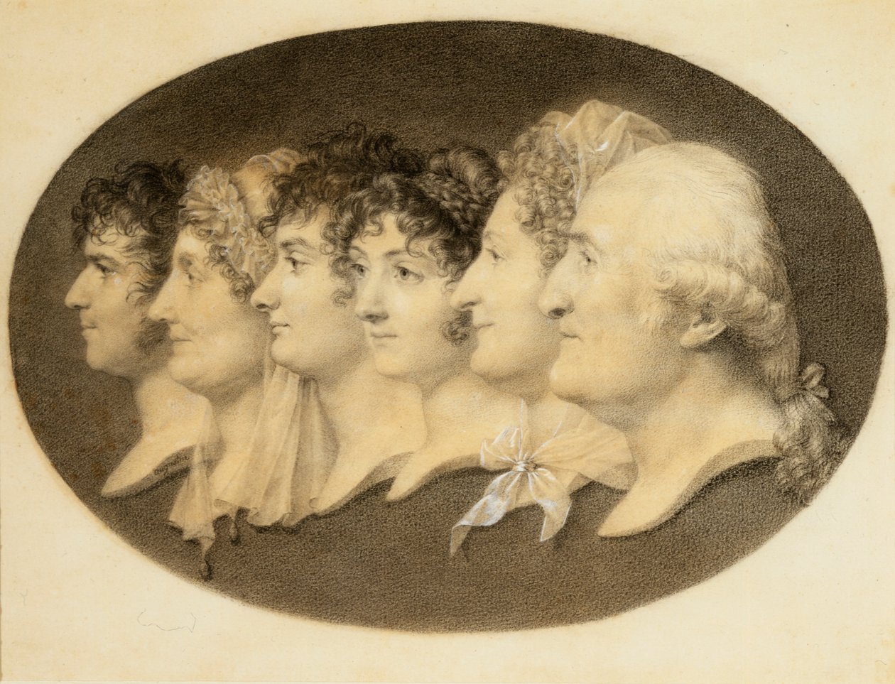 Retrato de perfil de Agustín y su familia de Jean Baptiste Jacques Augustin
