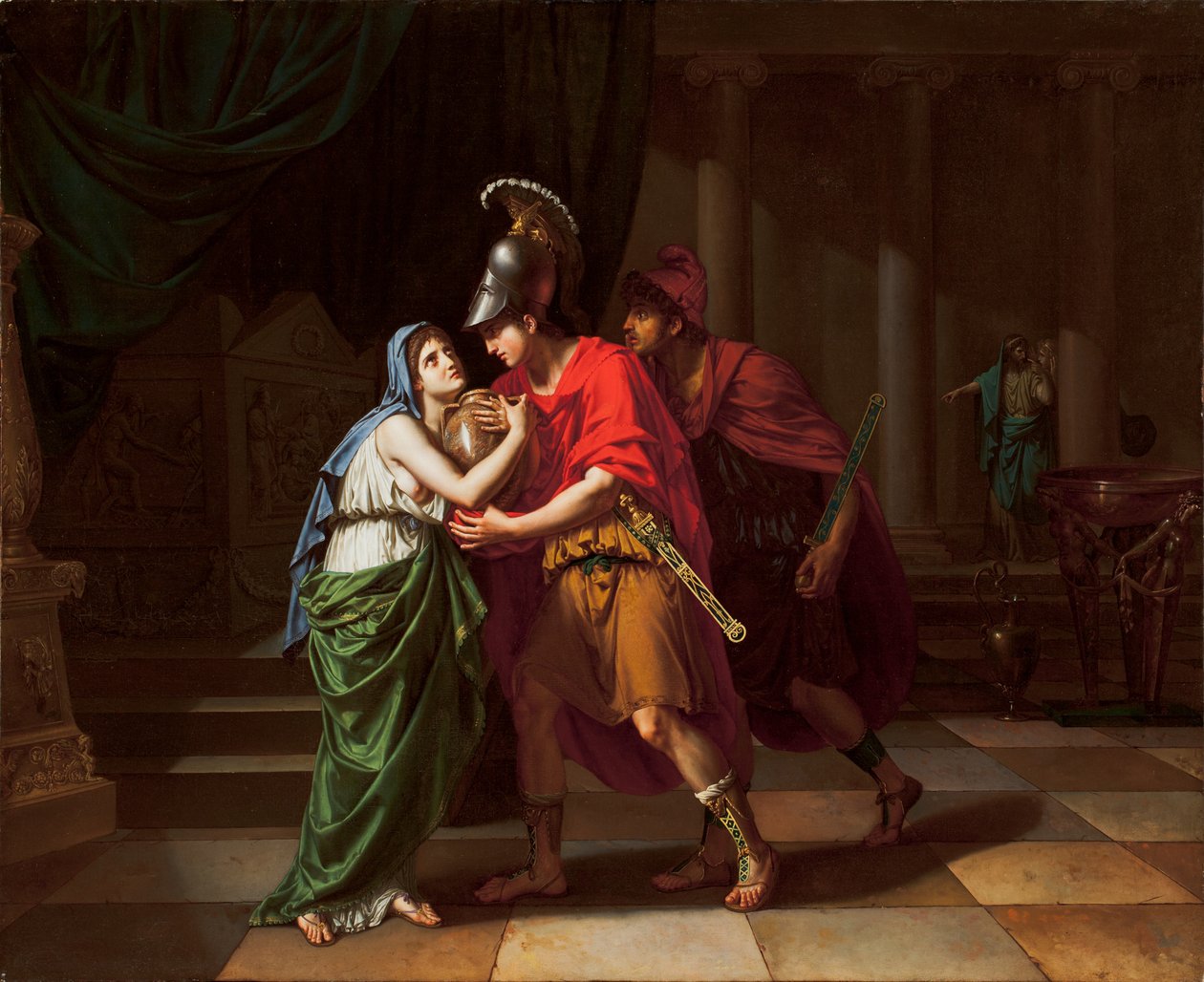 Electra recibiendo las cenizas de su hermano, Orestes, 1826-27 de Jean Baptiste Joseph Wicar