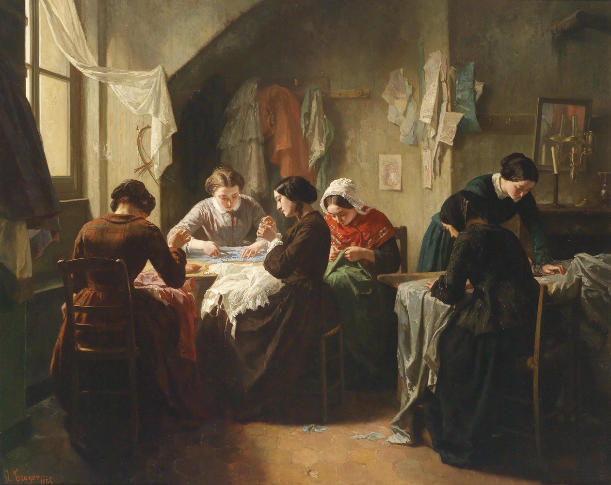 Costureras bretonas de Jean Baptiste Jules Trayer