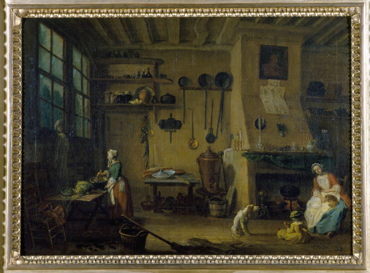 Cocina burguesa - pintura por J.B Lallemand (1716-1803), finales del siglo XVII, Museo de Bellas Artes de Dijon. de Jean Baptiste Lallemand