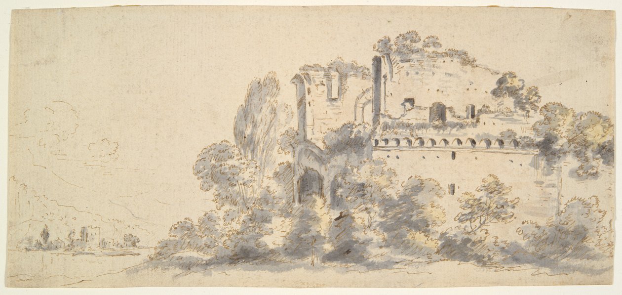paisaje italiano con ruinas de Jean Baptiste Lallemand