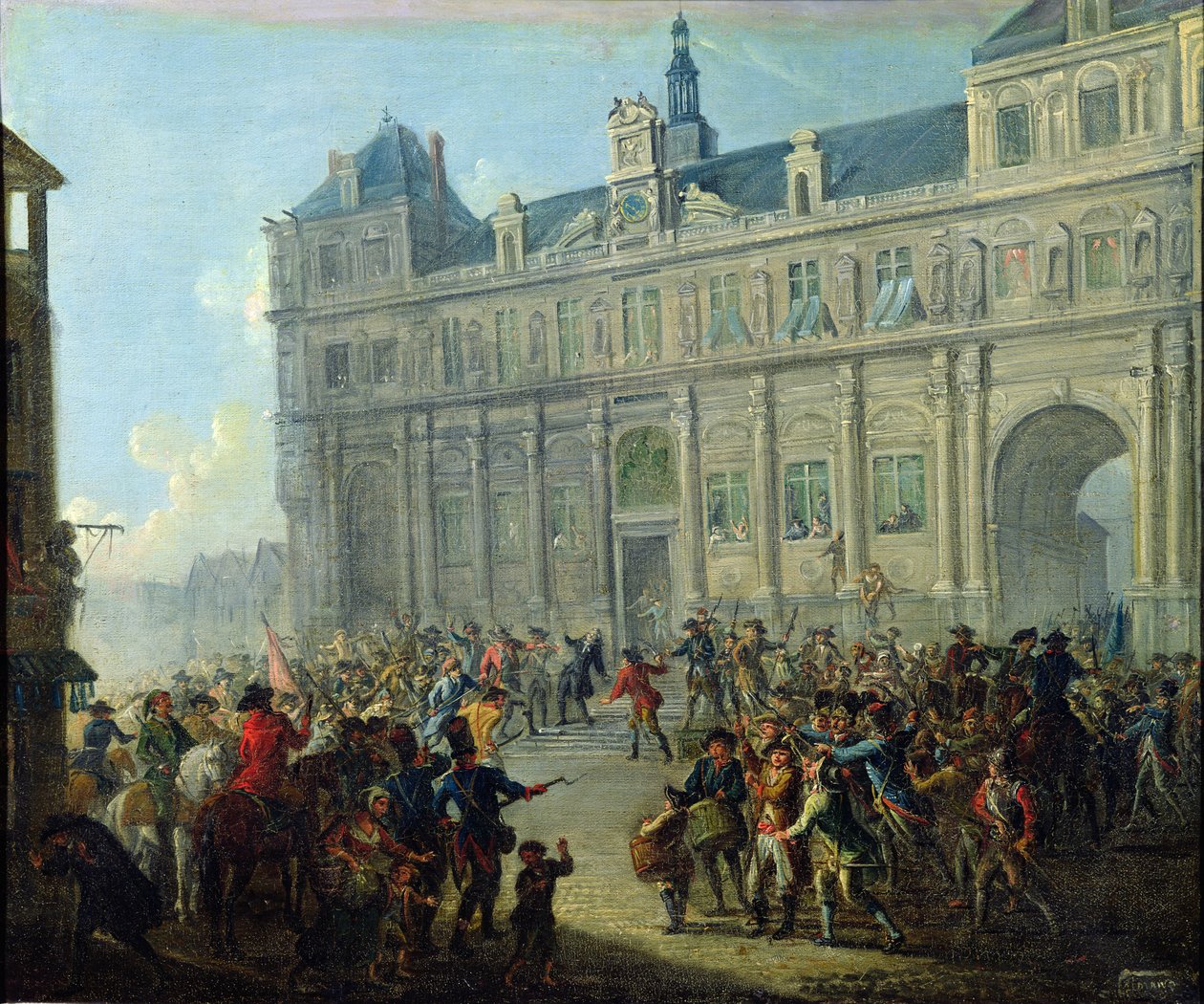 El asesinato de Jacques de Flesselles en las escaleras del Ayuntamiento, 14 de julio de 1789 de Jean Baptiste Lallemand