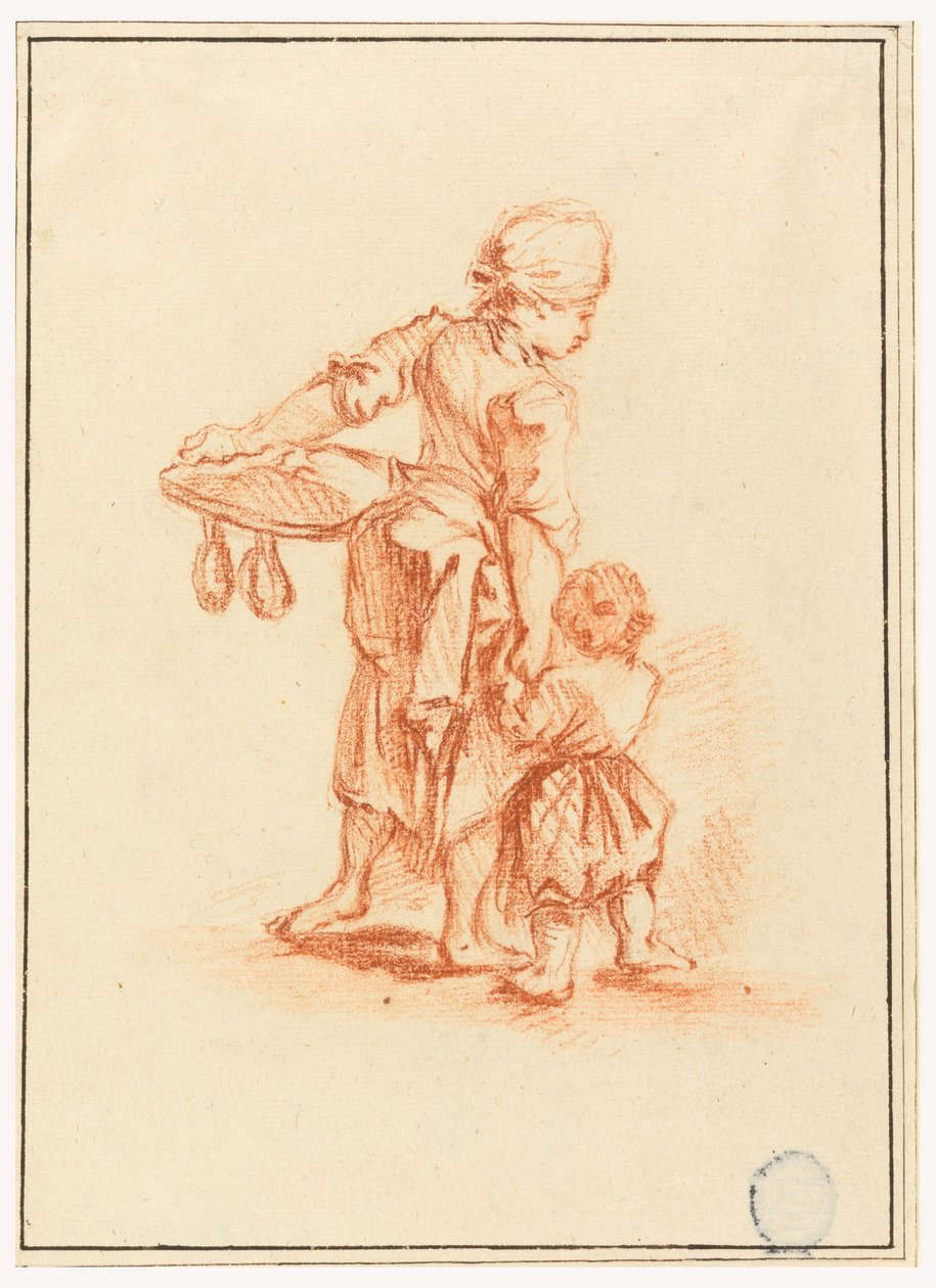 Dibujo, Una mujer guiando a un niño, 1750-75 de Jean Baptiste Le Prince