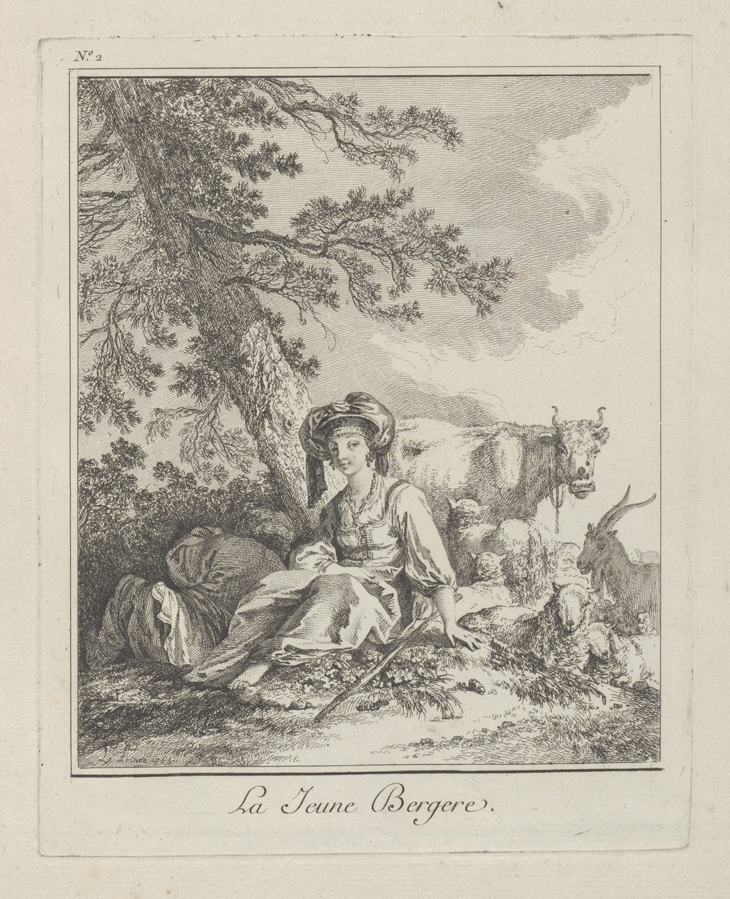 La joven pastora, lámina dos de Divers Habillements des Peuples du Nord, 1765 de Jean Baptiste Le Prince