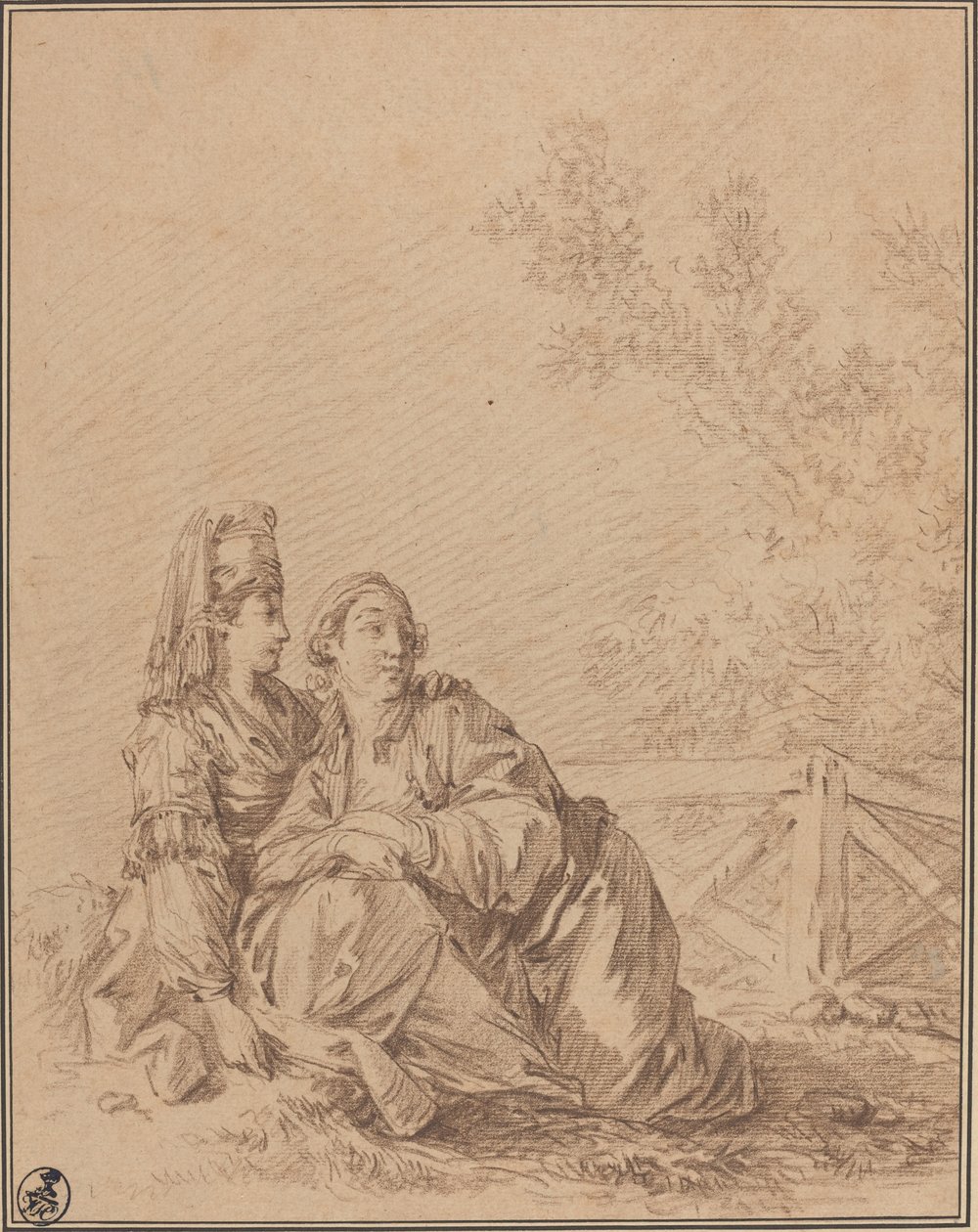 Dos rusos sentados en el paisaje de Jean Baptiste Le Prince