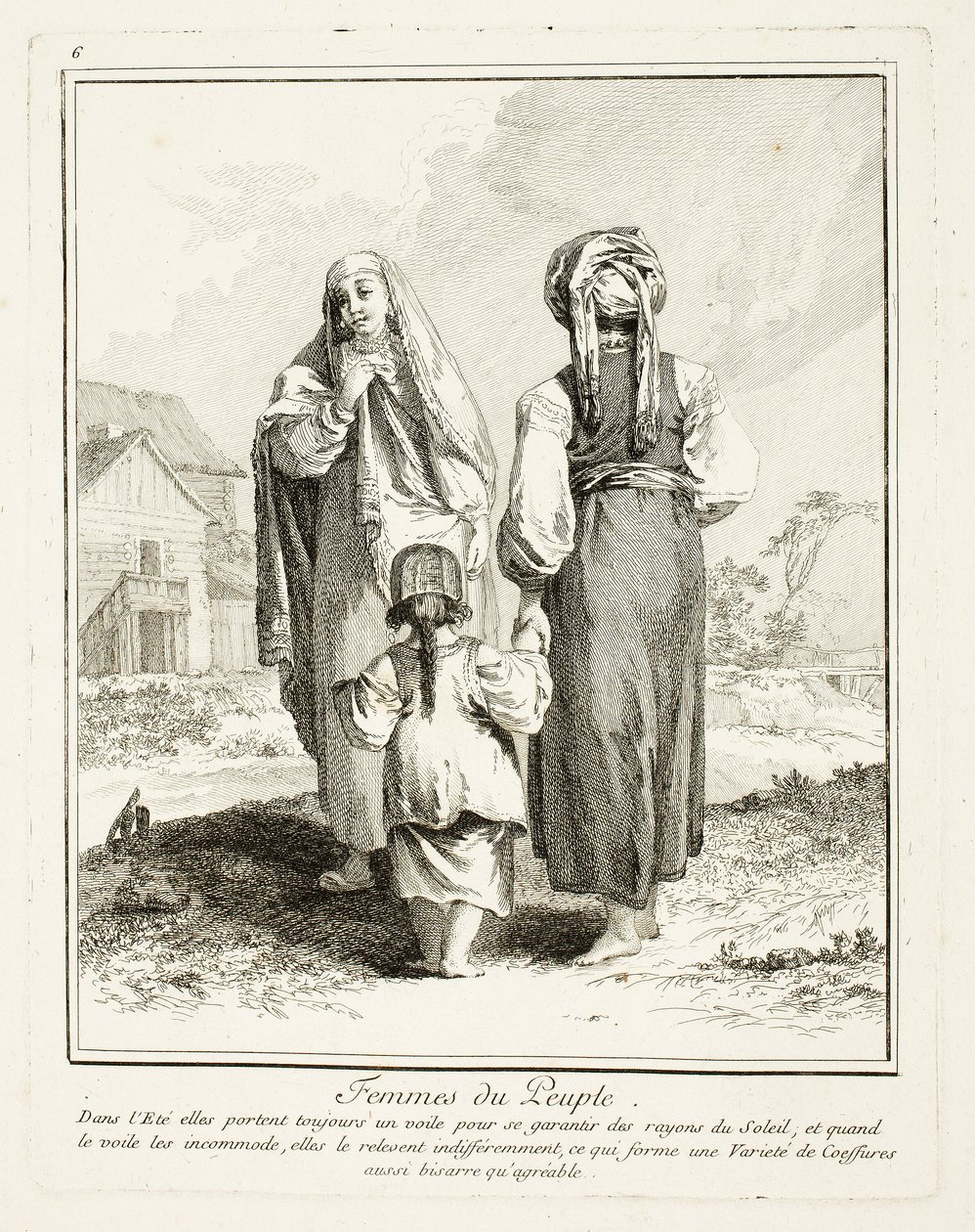Mujeres del pueblo, lámina seis de Divers Habillements des Peuples du Nord de Jean Baptiste Le Prince