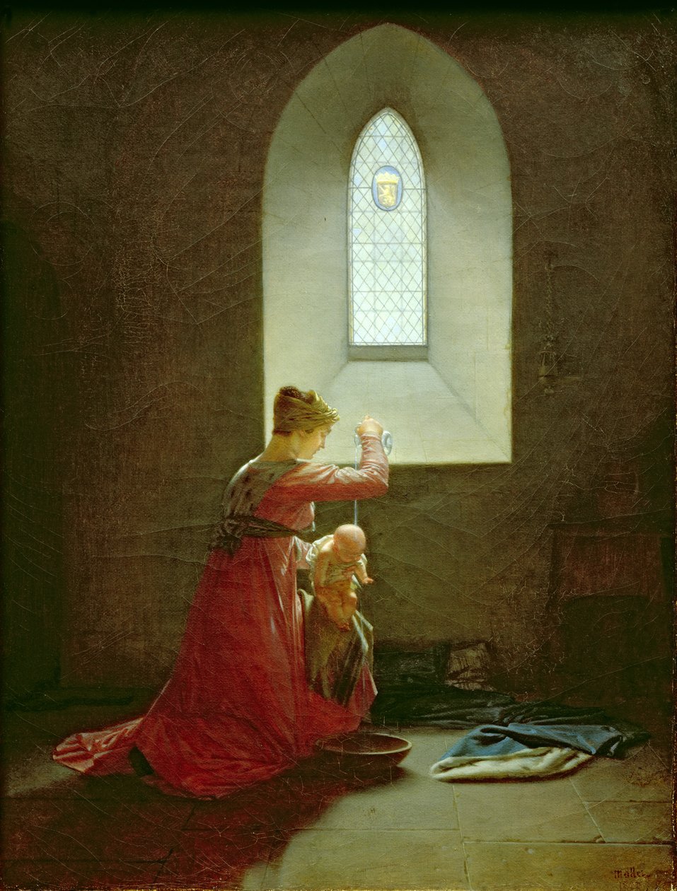 Genoveva de Brabante bautizando a su hijo en prisión de Jean Baptiste Mallet