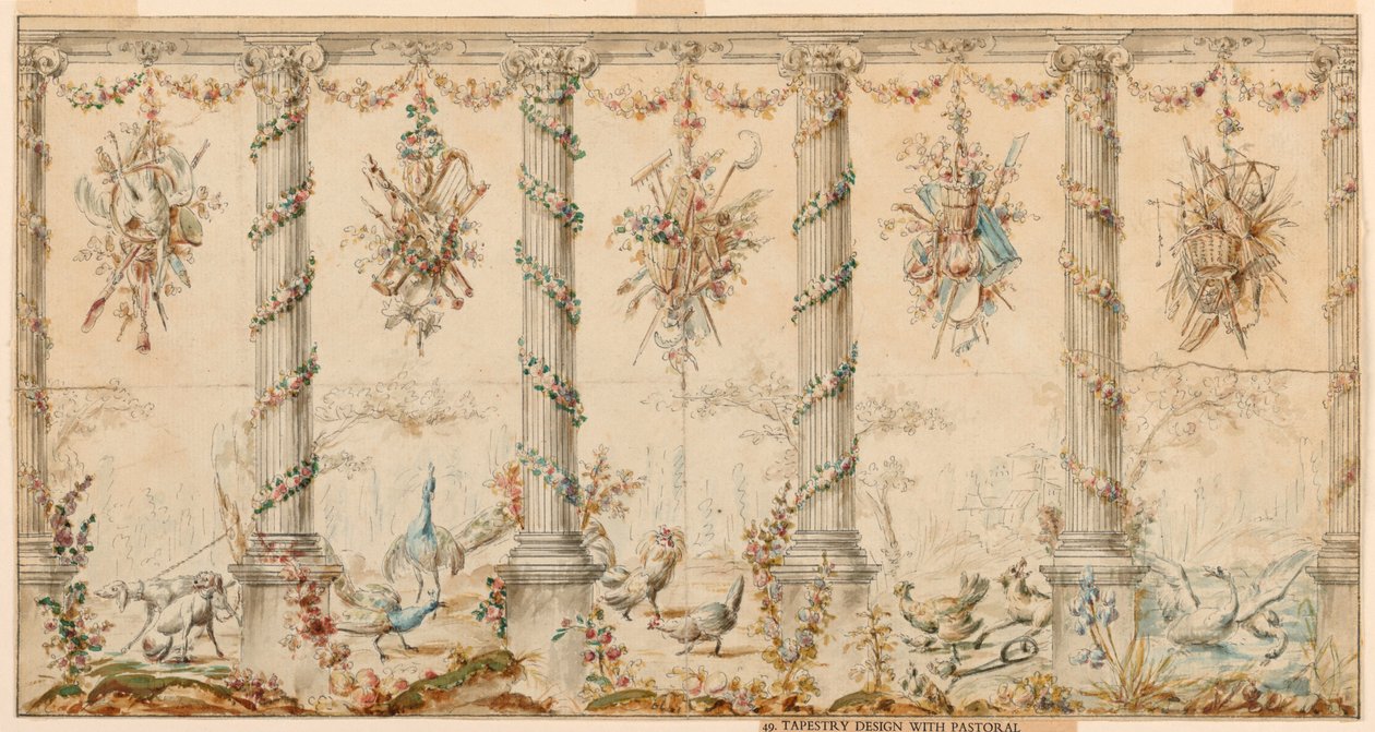 Dibujo, Proyecto de tapiz dedicado a la vida en el campo, 1780-95 de Jean Baptiste Marie Huet