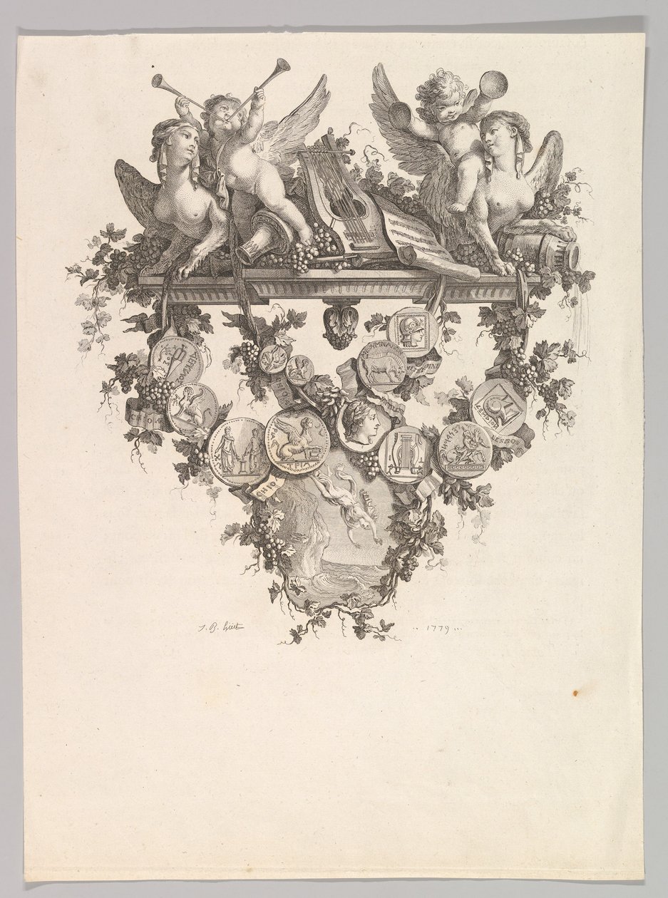 Viñeta con esfinges y putti, 1779 de Jean Baptiste Marie Huet