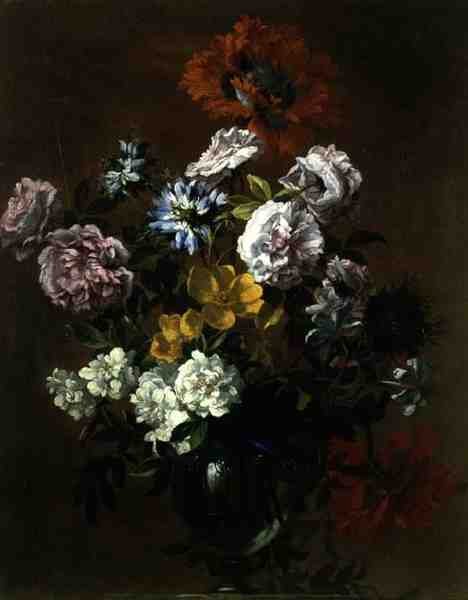 Naturaleza muerta de flores en un jarrón de vidrio de Jean Baptiste Monnoyer