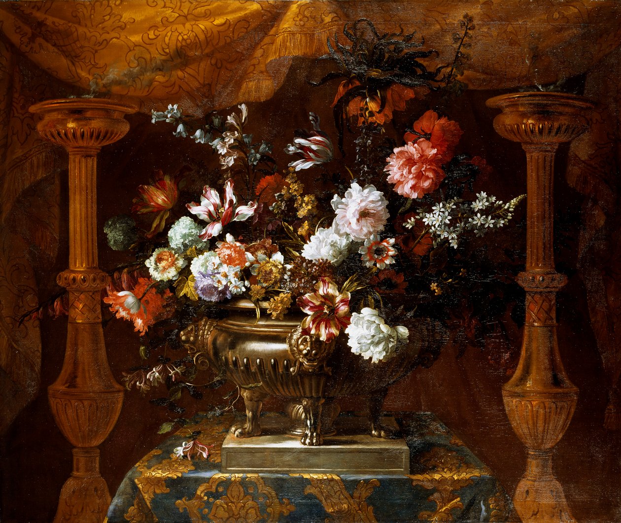 Naturaleza muerta con flores en un jarrón de plata con quemadores de perfume, c.1690-99 de Jean Baptiste Monnoyer