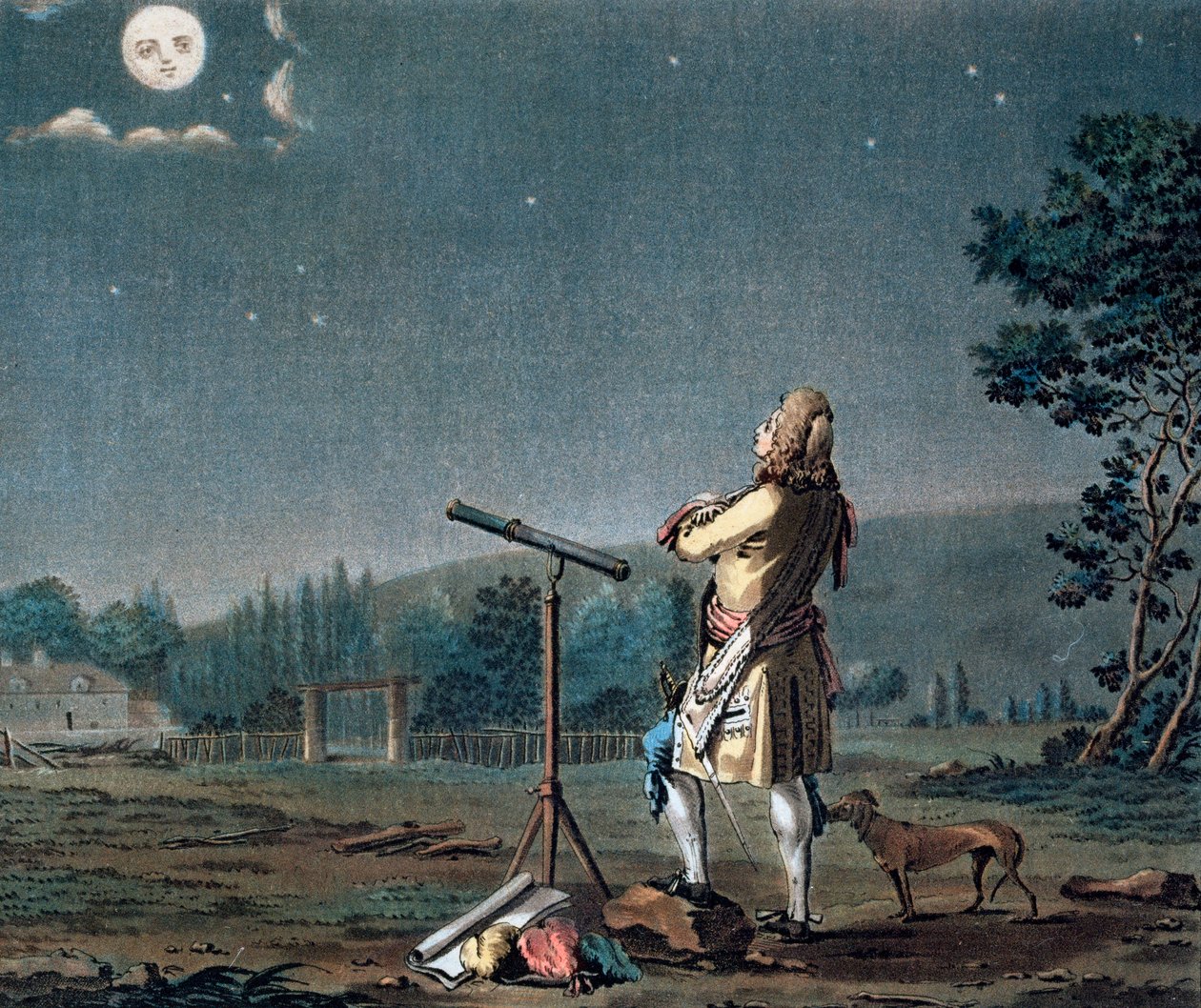 Bernard le Bovier de Fontenelle contemplando la pluralidad de mundos, 1791 de Jean Baptiste Morret