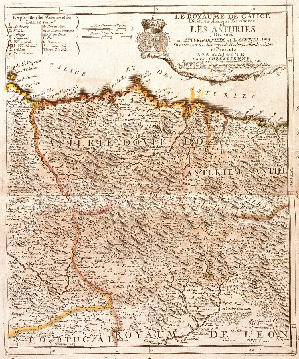 Mapa de Asturias (España) de Jean-Baptiste Nolin