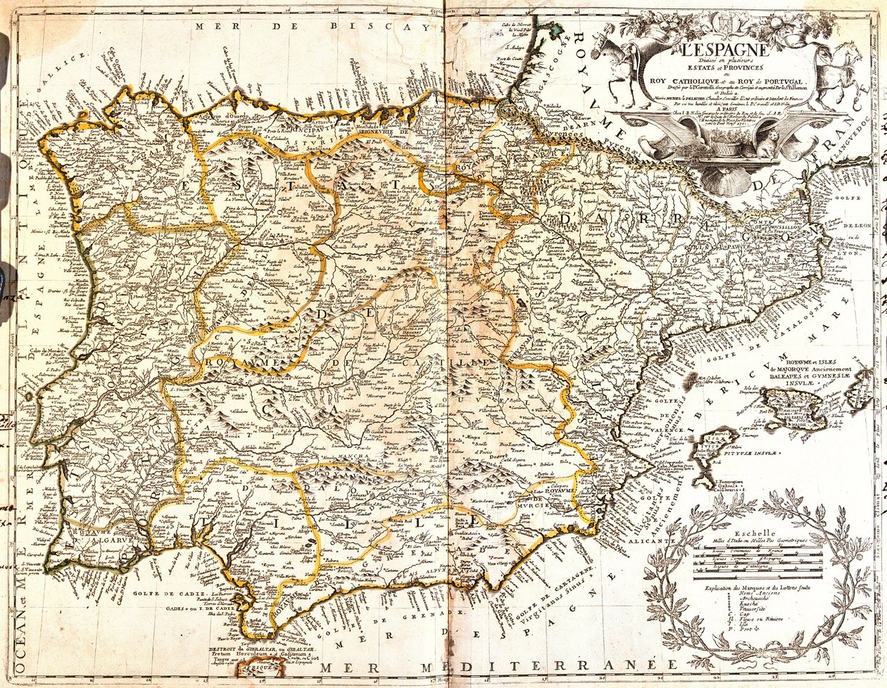 Mapa de España y Portugal de Jean Baptiste Nolin
